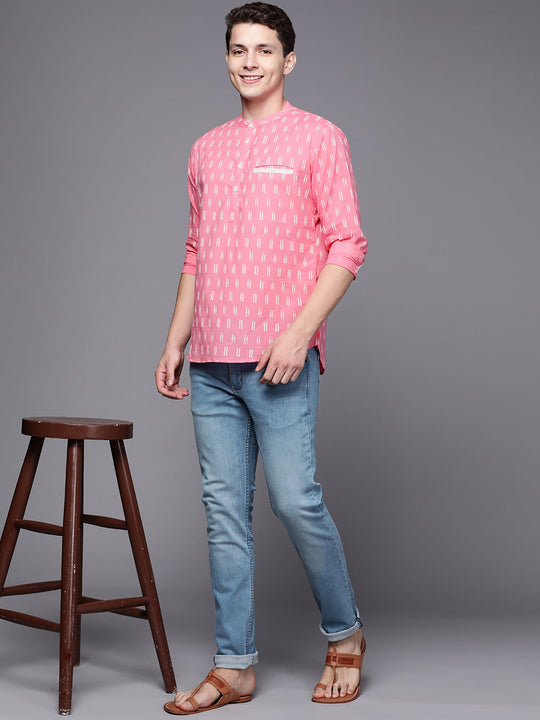 Indo Era Pink Printed Cotton Straight Kurtas