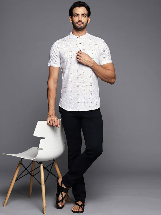 Indo Era White Polka Dots Liva Straight Kurtas