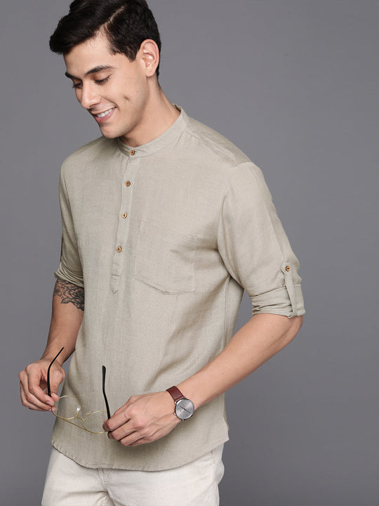 Indo Era Grey Plain Cotton Blend Straight Kurtas