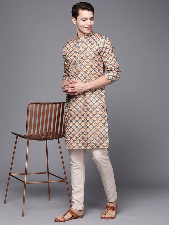 Indo Era Beige Ethnic Motifs Cotton Straight Kurtas