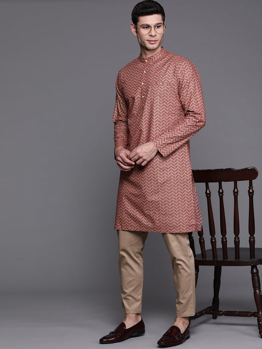 Indo Era Grey Herringbone Cotton Straight Kurtas