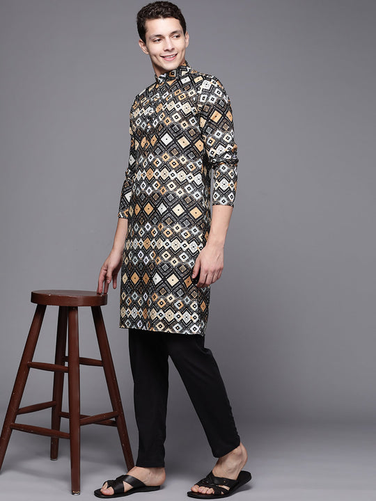 Indo Era Grey Ethnic Motifs Cotton Straight Kurtas