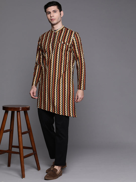 Multicolored Chevron Cotton Straight Kurtas