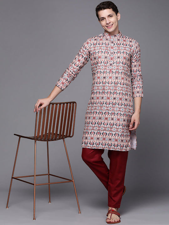 Indo Era Multicolored Ethnic Motifs Cotton Straight Kurtas