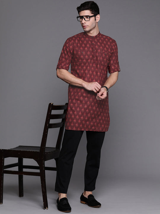 Indo Era Maroon Ethnic Motifs Cotton Straight Kurtas