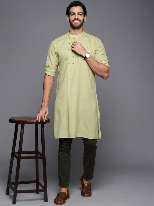 Indo Era Green Embroidered Cotton Straight Kurtas