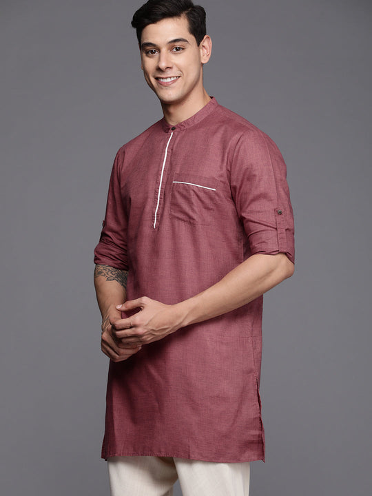 Indo Era Mauve Textured Cotton Blend Straight Kurtas