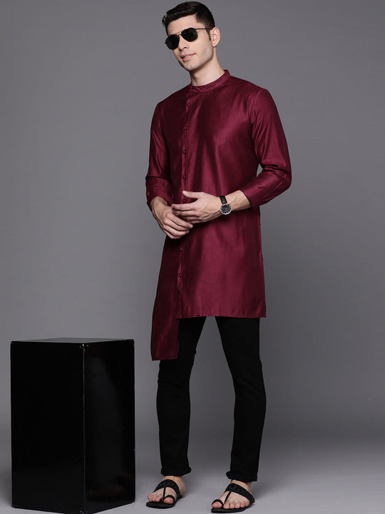 Indo Era Wine Solid Liva Straight Kurtas