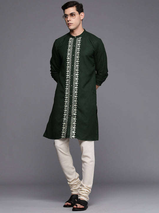 Indo Era Green Embroidered Cotton Straight Kurtas