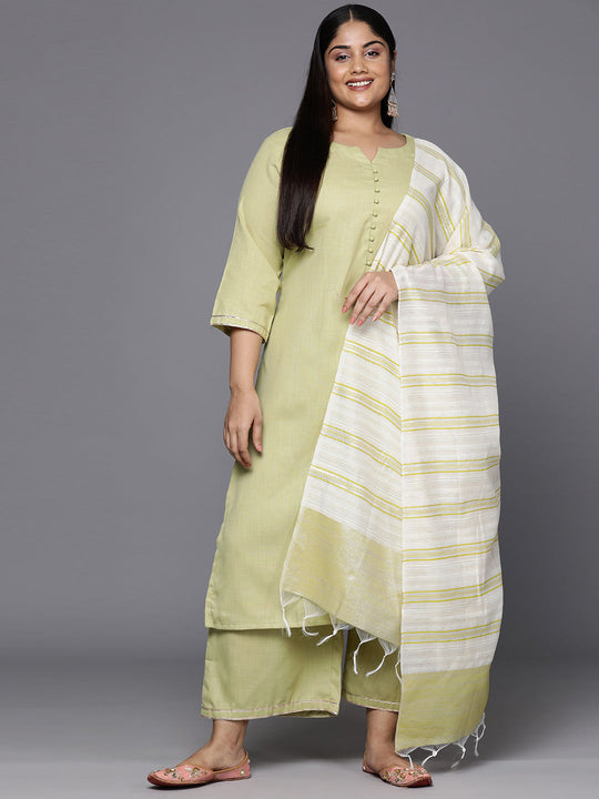 Indo Era Plus Size Green Gotta Patti Kurta with Palazzos & Dupatta
