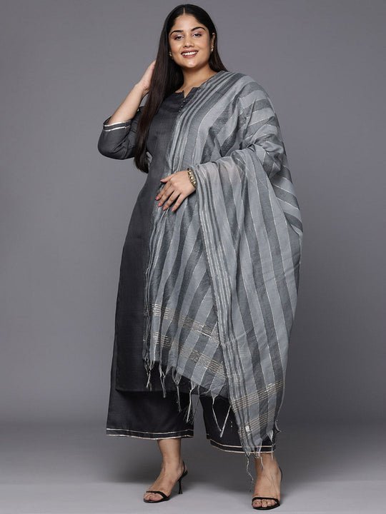 Indo Era Plus Size Grey Regular Gotta Patti Kurta with Palazzos & Dupatta